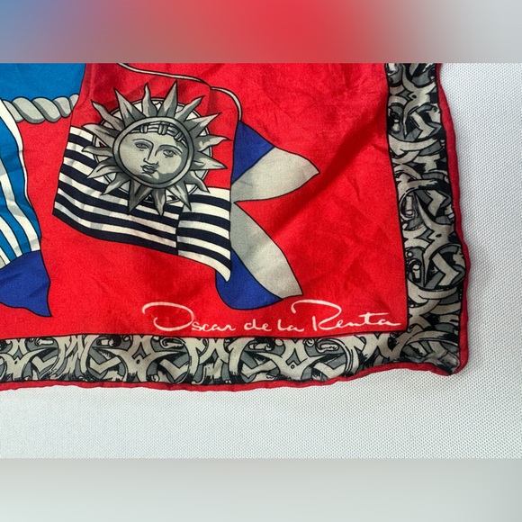 Oscar De La Renta silk scarf red blue sun - Picture 2 of 5